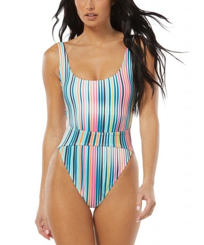 Women's High-Leg Cut-Out One-Piece Swimsuit Multi $56.16 Swimsuits