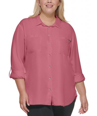 Trendy Plus Size Utility Shirt Pink $20.90 Tops