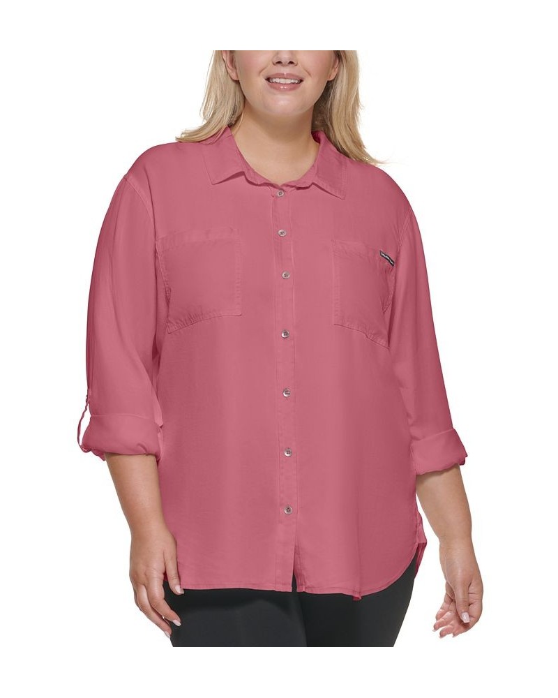 Trendy Plus Size Utility Shirt Pink $20.90 Tops