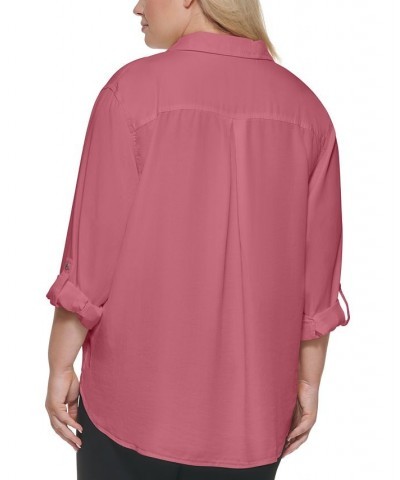 Trendy Plus Size Utility Shirt Pink $20.90 Tops