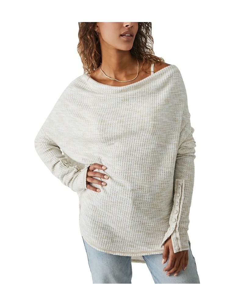 Women's Misty Straight-Neck Button-Cuff Top Swiss Coffee Combo $34.56 Tops