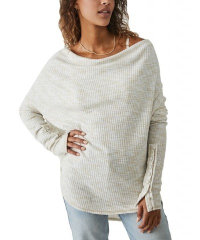 Women's Misty Straight-Neck Button-Cuff Top Swiss Coffee Combo $34.56 Tops