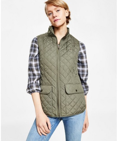 Women's Quilted Zip Front Vest Green $29.88 Jackets