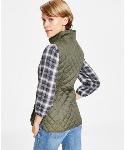 Women's Quilted Zip Front Vest Green $29.88 Jackets