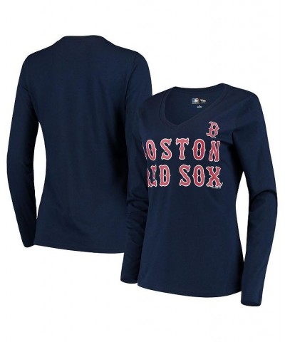 Women's Navy Boston Red Sox Post Season Long Sleeve T-shirt Blue $17.76 Tops