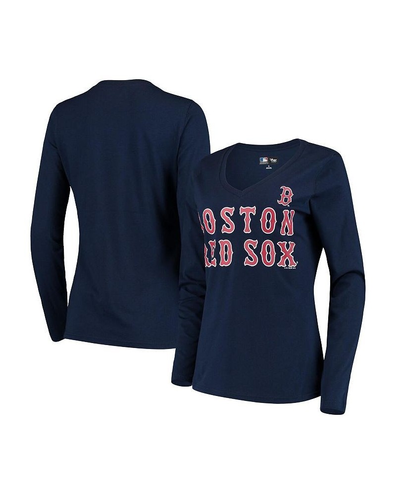 Women's Navy Boston Red Sox Post Season Long Sleeve T-shirt Blue $17.76 Tops