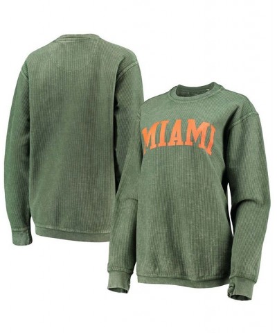 Women's Green Miami Hurricanes Comfy Cord Vintage-Like Wash Basic Arch Pullover Sweatshirt Green $40.00 Sweatshirts