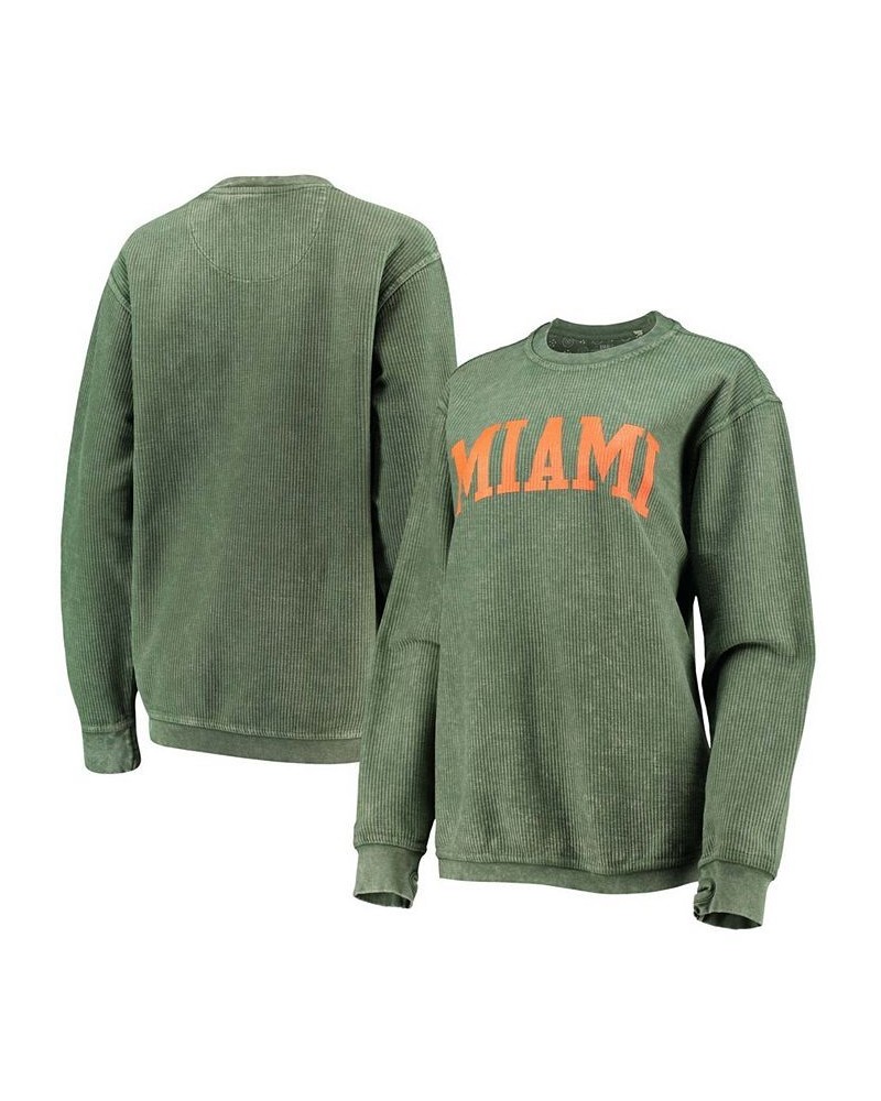 Women's Green Miami Hurricanes Comfy Cord Vintage-Like Wash Basic Arch Pullover Sweatshirt Green $40.00 Sweatshirts