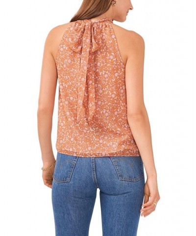 Sleeveless Halter Neck Tie Back Top Orange, Ivory $18.17 Tops