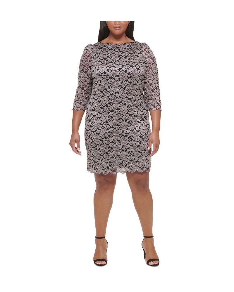 Plus Size Lace 3/4-Sleeve Shift Dress Black Taupe $30.14 Dresses