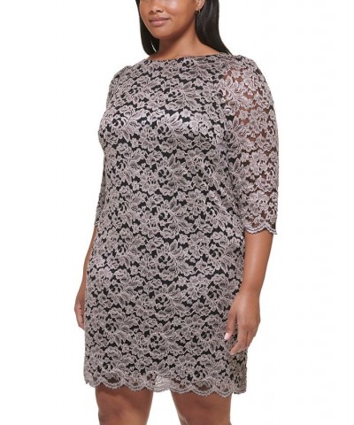 Plus Size Lace 3/4-Sleeve Shift Dress Black Taupe $30.14 Dresses