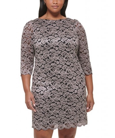 Plus Size Lace 3/4-Sleeve Shift Dress Black Taupe $30.14 Dresses