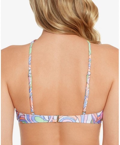 Juniors' Printed Criss-Cross Bikini Top & High Waist Bottoms Retro Waves Multi $18.89 Swimsuits