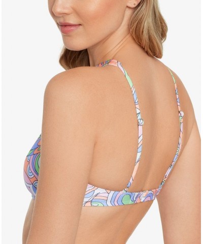 Juniors' Printed Criss-Cross Bikini Top & High Waist Bottoms Retro Waves Multi $18.89 Swimsuits