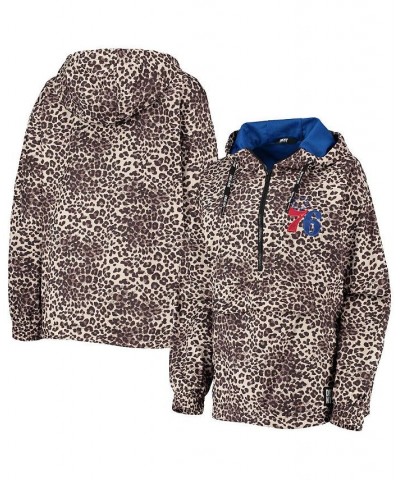 Women's Leopard Philadelphia 76ers Gabriella Windbreaker Half-Zip Hoodie Leopard $57.40 Jackets