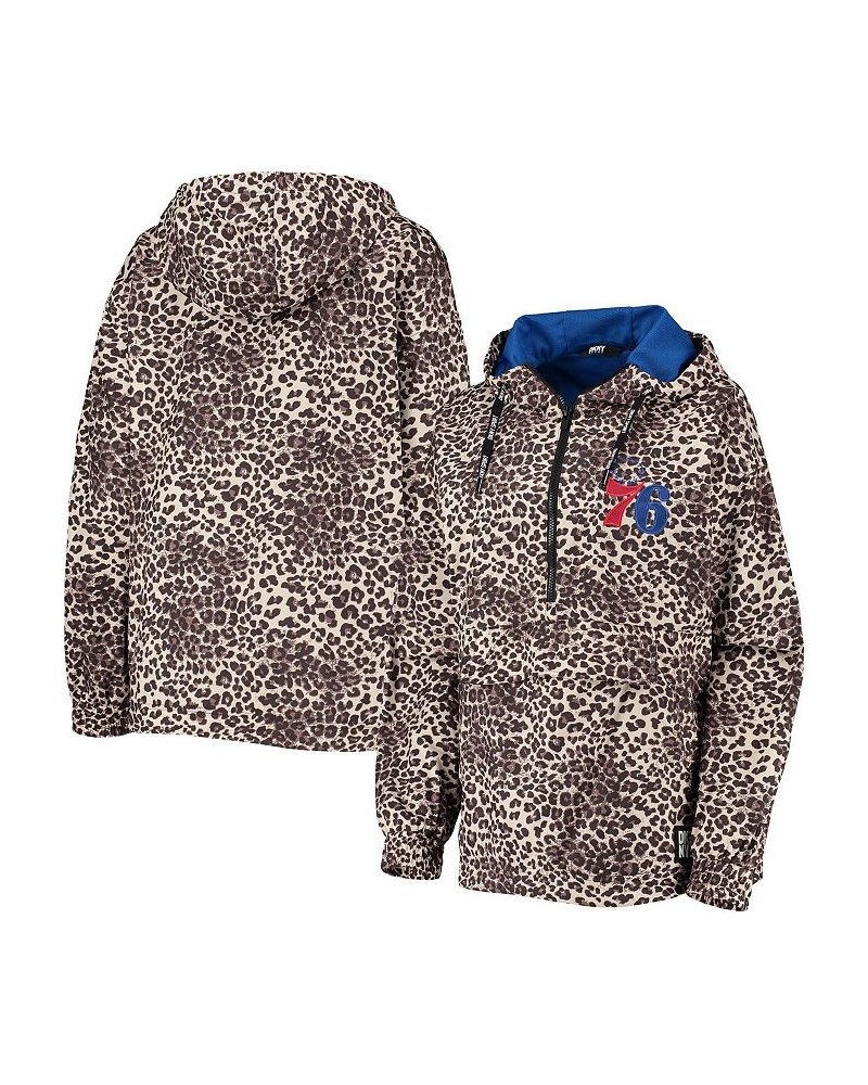 Women's Leopard Philadelphia 76ers Gabriella Windbreaker Half-Zip Hoodie Leopard $57.40 Jackets