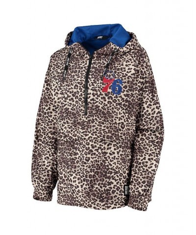 Women's Leopard Philadelphia 76ers Gabriella Windbreaker Half-Zip Hoodie Leopard $57.40 Jackets