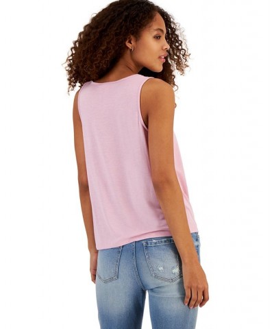 Juniors' Scoop-Neck Twist-Front Sleeveless Top Purple $11.60 Tops