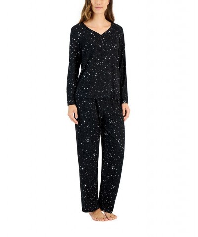 Women's Long Sleeve Soft Knit Pajama Set Black Night Sky $10.93 Sleepwear