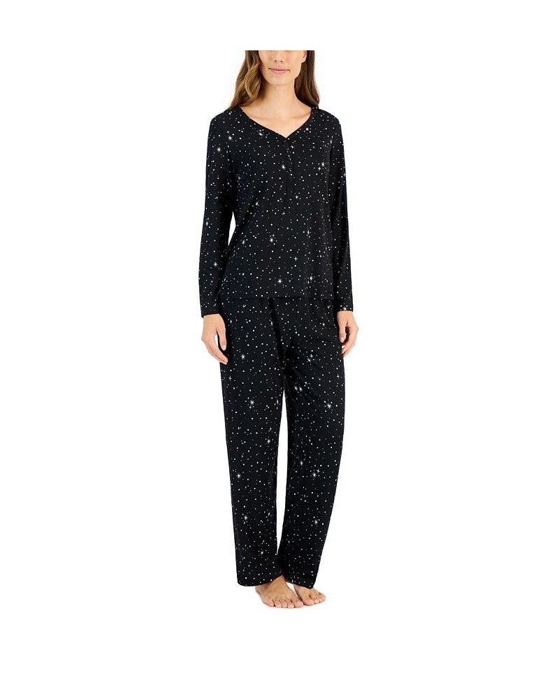 Women's Long Sleeve Soft Knit Pajama Set Black Night Sky $10.93 Sleepwear