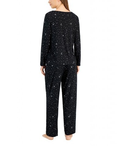 Women's Long Sleeve Soft Knit Pajama Set Black Night Sky $10.93 Sleepwear