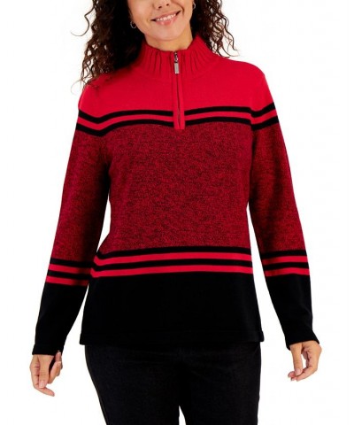 Women's Mapleton Half-Zip Cotton Sweater Red $14.87 Sweaters