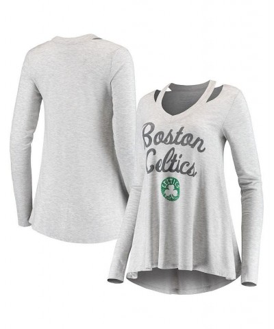 Women's Threads Gray Boston Celtics Double Dribble Separation Long Sleeve V-Neck T-shirt Gray $32.50 Tops
