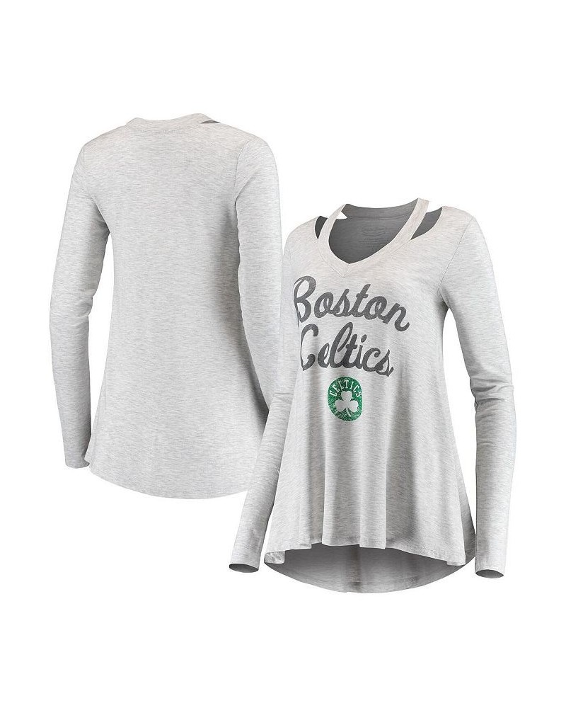 Women's Threads Gray Boston Celtics Double Dribble Separation Long Sleeve V-Neck T-shirt Gray $32.50 Tops