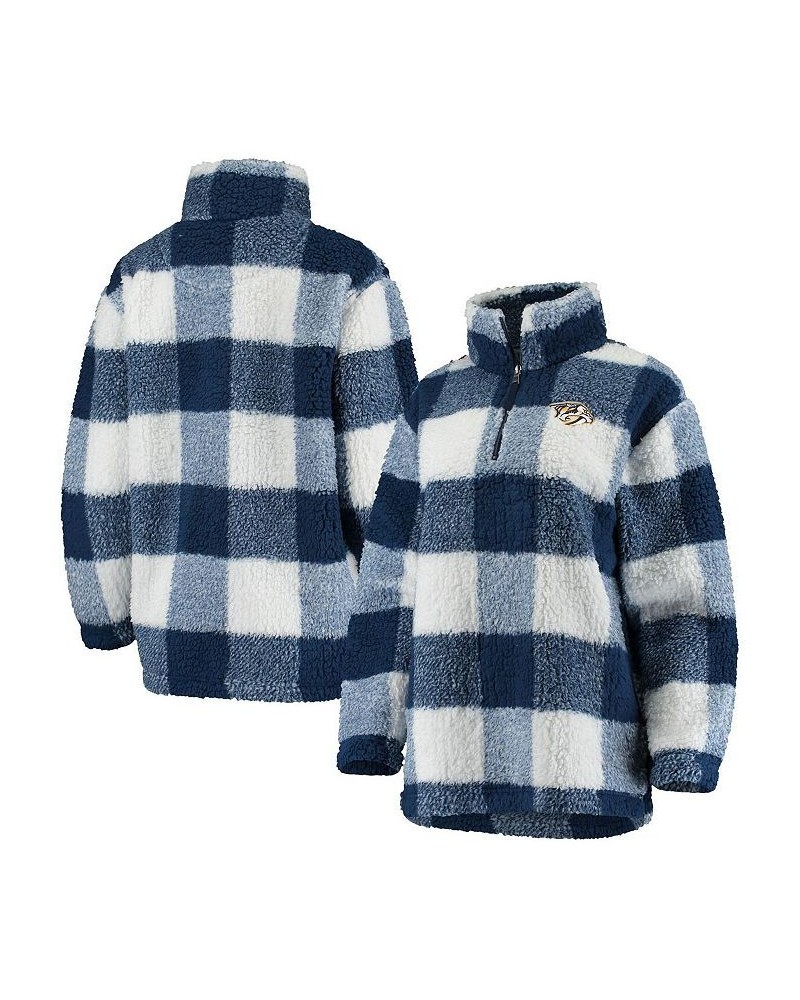 Women's Navy White Nashville Predators Plaid Sherpa Quarter-Zip Jacket Navy, White $53.90 Jackets