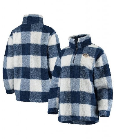 Women's Navy White Nashville Predators Plaid Sherpa Quarter-Zip Jacket Navy, White $53.90 Jackets