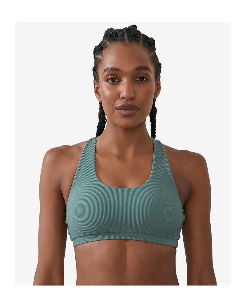 Women's Rib Strappy Sports Crop Top Sage Leaf Rib $19.59 Tops