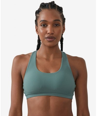 Women's Rib Strappy Sports Crop Top Sage Leaf Rib $19.59 Tops