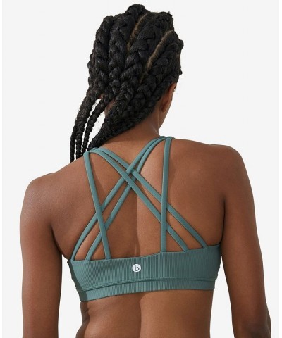 Women's Rib Strappy Sports Crop Top Sage Leaf Rib $19.59 Tops