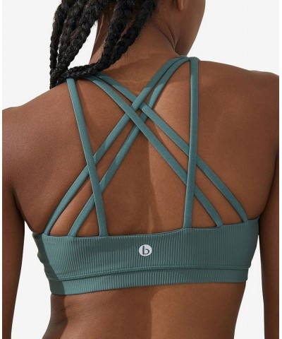 Women's Rib Strappy Sports Crop Top Sage Leaf Rib $19.59 Tops