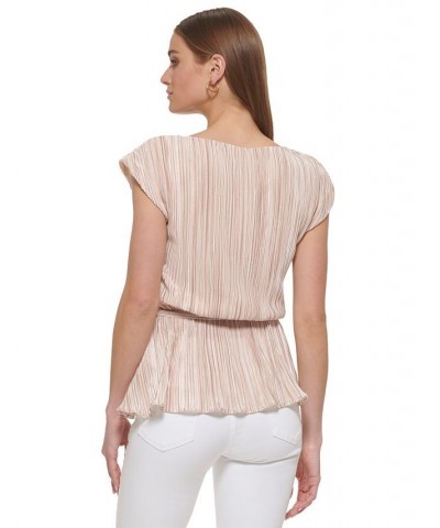 Women's Ribbed Tie-Waist Cap-Sleeve Top Cream / Sand $37.92 Tops