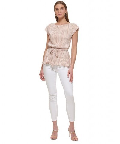 Women's Ribbed Tie-Waist Cap-Sleeve Top Cream / Sand $37.92 Tops