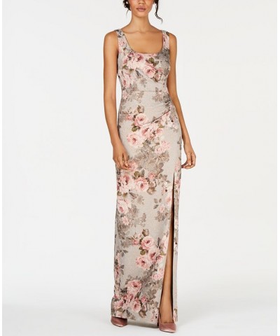 Women's Metallic Floral-Print Column Gown Beige/Blush Floral $86.04 Dresses