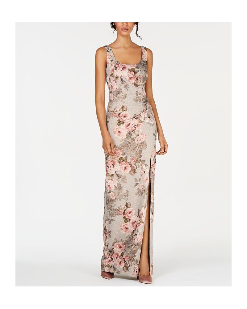 Women's Metallic Floral-Print Column Gown Beige/Blush Floral $86.04 Dresses