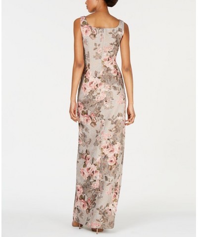 Women's Metallic Floral-Print Column Gown Beige/Blush Floral $86.04 Dresses