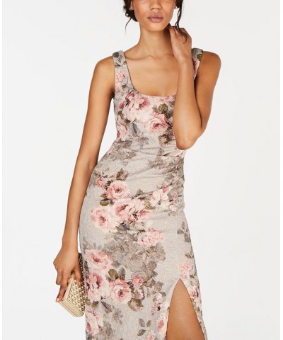 Women's Metallic Floral-Print Column Gown Beige/Blush Floral $86.04 Dresses