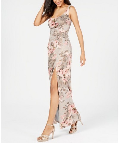 Women's Metallic Floral-Print Column Gown Beige/Blush Floral $86.04 Dresses