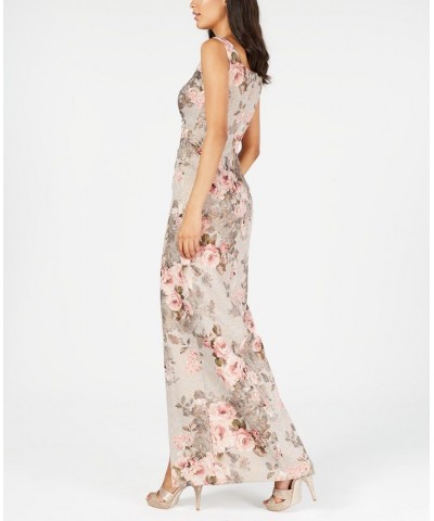 Women's Metallic Floral-Print Column Gown Beige/Blush Floral $86.04 Dresses