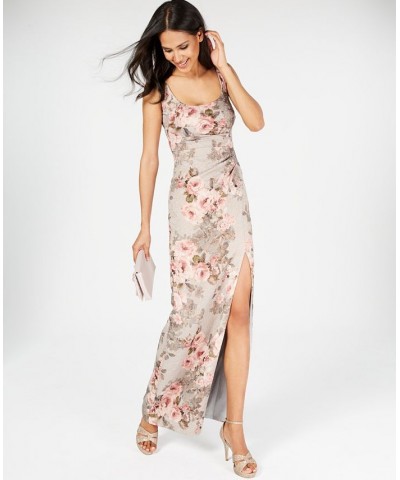 Women's Metallic Floral-Print Column Gown Beige/Blush Floral $86.04 Dresses