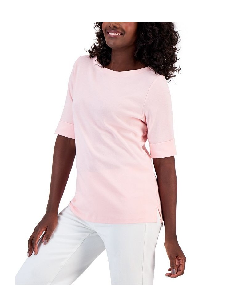 Petite Cotton Elbow-Sleeve T-Shirt Soft Pink $10.08 Tops