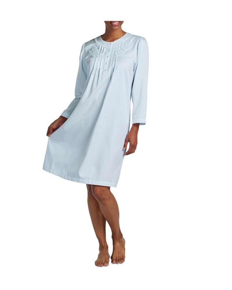 Women's Embroidered Long-Sleeve Nightgown Blue $18.00 Sleepwear