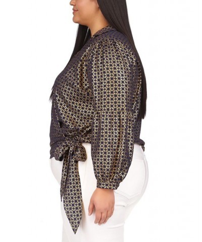 Plus Size Metallic Chain-Print Wrap Top Midnight Blue $60.00 Tops