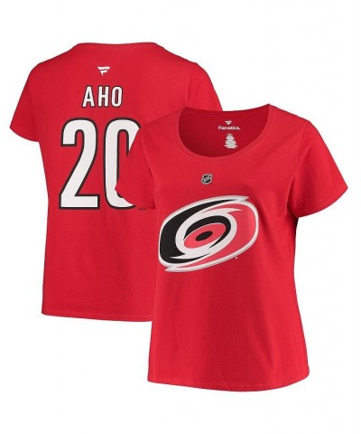 Women's Branded Sebastian Aho Red Carolina Hurricanes Plus Size Name Number Scoop Neck T-shirt Red $25.49 Tops
