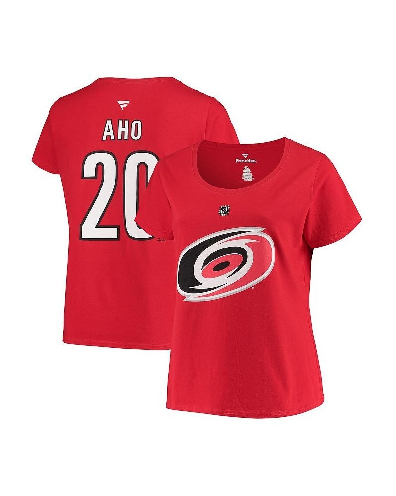 Women's Branded Sebastian Aho Red Carolina Hurricanes Plus Size Name Number Scoop Neck T-shirt Red $25.49 Tops