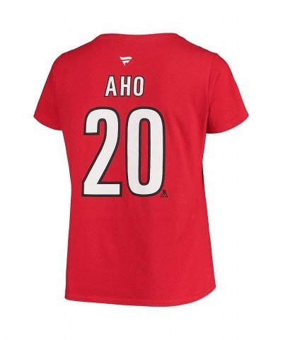 Women's Branded Sebastian Aho Red Carolina Hurricanes Plus Size Name Number Scoop Neck T-shirt Red $25.49 Tops