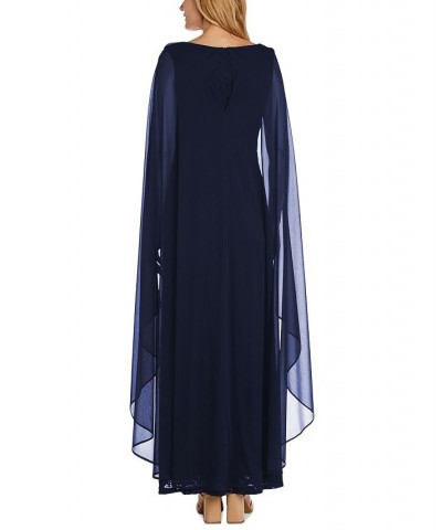 Women's V-Neck Cape-Detail Leg-Slit Gown Blue $50.75 Dresses